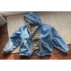 Carhartt Active Jacket 4XL Blue Distressed Hooded Blanket Lined Work Coat
